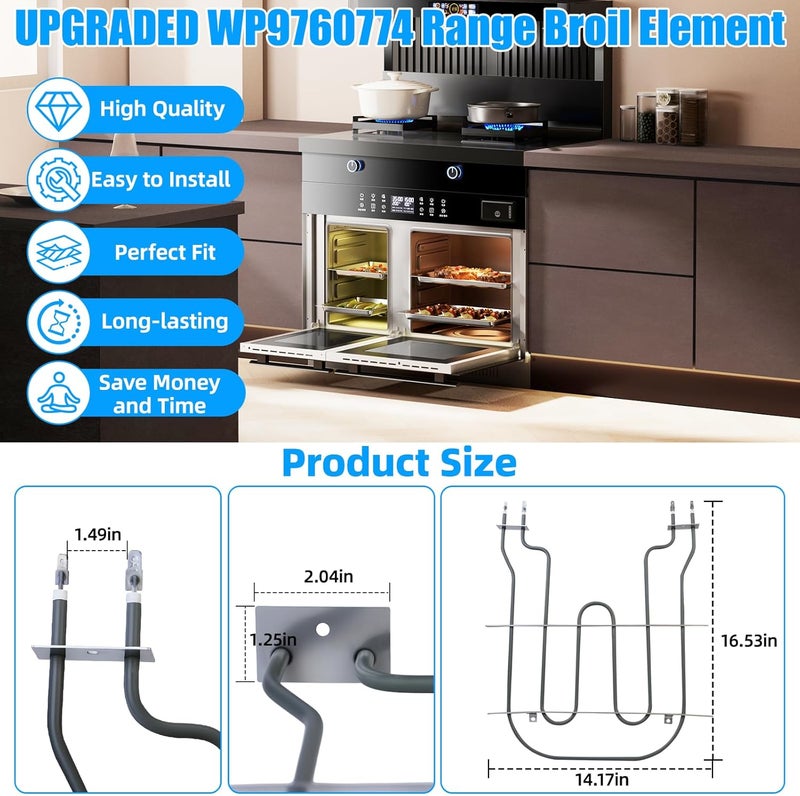 S-Union UPGRADED WP9760774 9760774 Oven Range Broil Element Compatible with Whirlpool Kitchen Aid Range Stove Ovens Parts,WP9760774 Kitchenaid Oven Heating Element 8301514 1201761 KEBS207SSS04 Bake Elements - Image 2